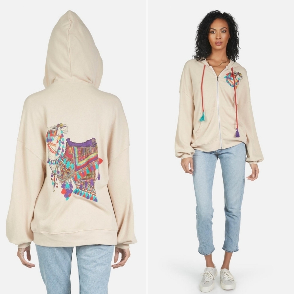 LAUREN MOSHI // ltd ed aisha peace love camel full zip super soft hoodie jacket